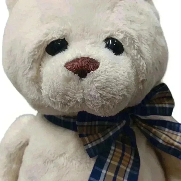 Ganz Teddy Bear Kelsey H12268  Plaid Ribbon Cream Color Plush 14" - Picture 2 of 6